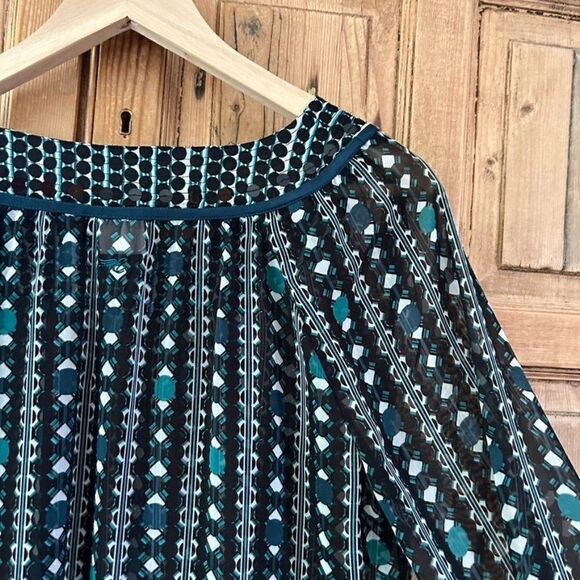 Esprit Women's Size 6 Black Green Sheer Blouse Shirt Top Patterned Long Sleeve - Picture 7 of 7